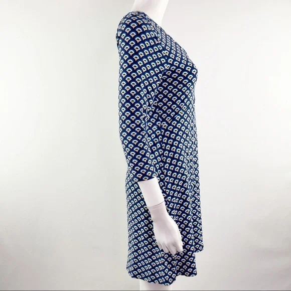 Boden Long Blue Patterned 3/4 Sleeve Short V-Neck Dress Size 6 - Picture 6 of 8